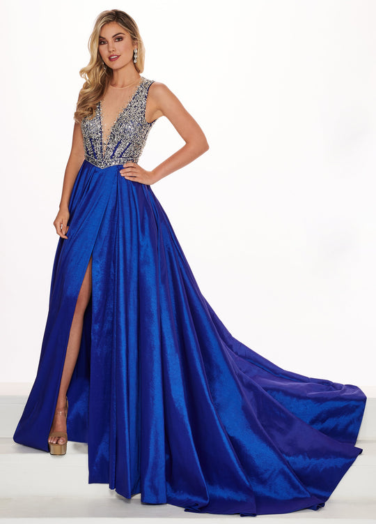 Rachel Allan Prima Donna - 5067 Beaded Stretch Taffeta Ballgown In Blue