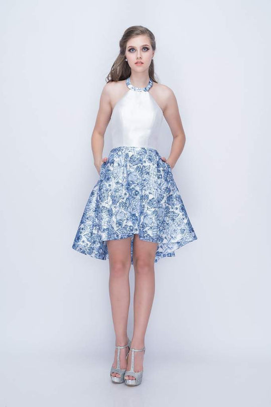 Nina Canacci - 506 Floral Printed Halter High Low A-line Dress