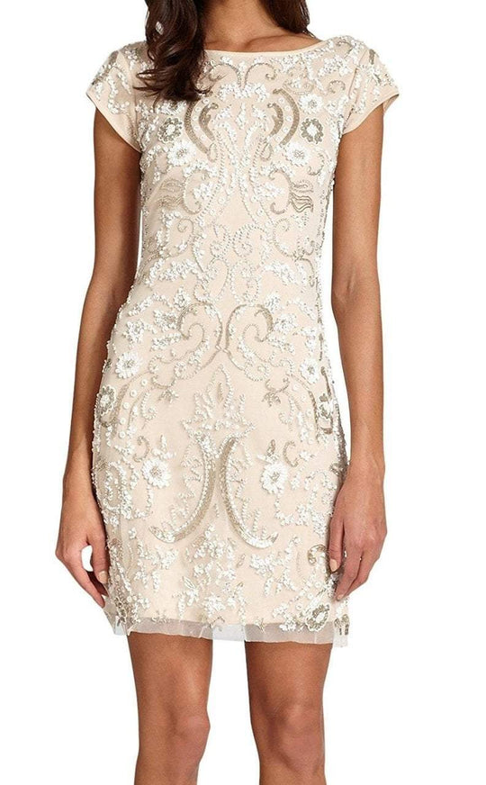 Aidan Mattox - 54458510 Cap Sleeve Paisley Ornate Scoop Back Dress in Neutral