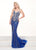 Rachel Allan Prima Donna - 5072 Beaded Deep Vneck Jersey Trumpet Dress In Blue