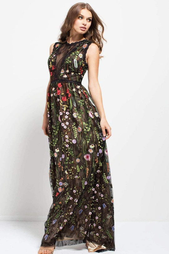 50733 Sleeveless Colorful Lace Evening Gown