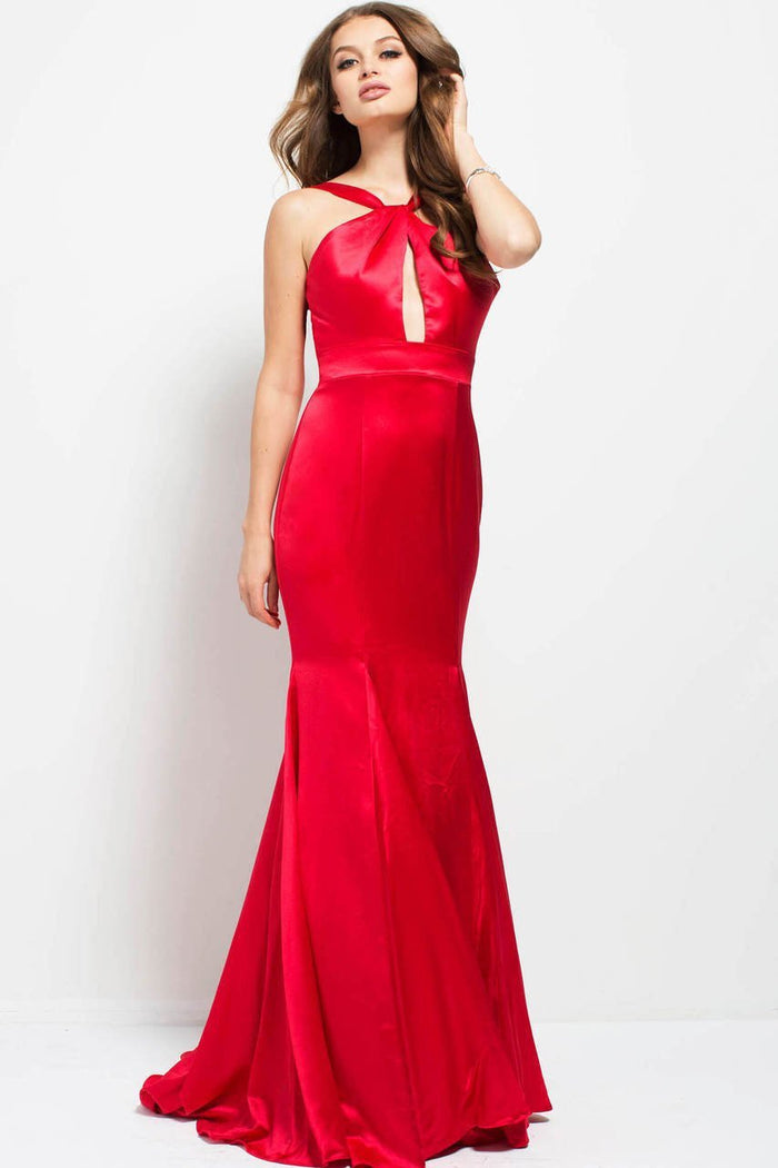 50756 Keyhole Bodice Satin Gown