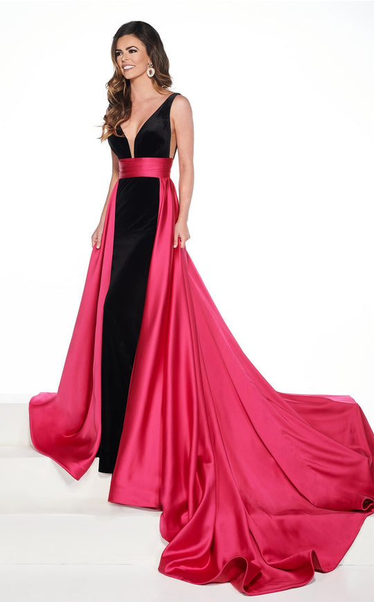 Rachel Allan Primadonna - 5076 Two Tone Deep V-neck Dress In Black and Pink
