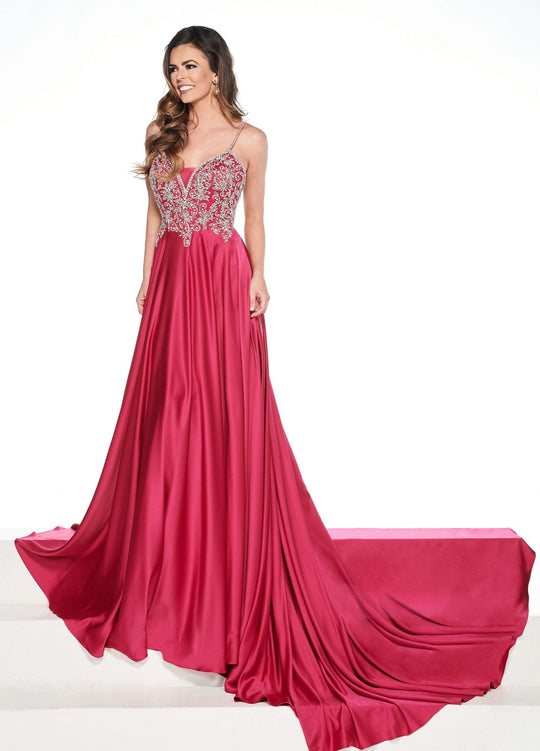 Rachel Allan Primadonna - 5078 Embellished V-neck Satin Dress In Pink