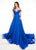 Rachel Allan Primadonna - 5080 Embellished Off-Shoulder Chiffon Dress In Blue