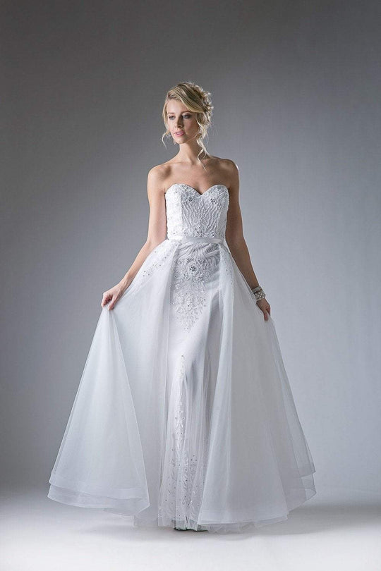 Cinderella Divine - A5081 Lace Applique Sleeveless Gown with Overskirt In White