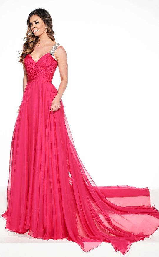 Rachel Allan Primadonna - 5082 Embellished V-neck Chiffon A-line Dress In Pink