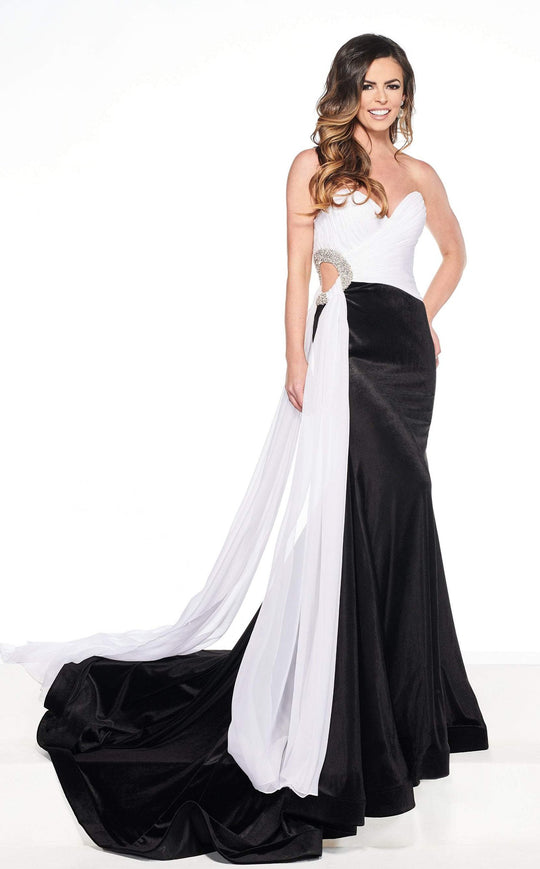 Rachel Allan Primadonna - 5083 Embellished Two Tone Trumpet Dress In Black and White