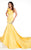 Rachel Allan Primadonna - 5084 Ruffled One Shoulder Satin Mermaid Gown In Yellow