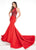 Rachel Allan Primadonna - 5086 Bejeweled High Halter Mermaid Dress In Red