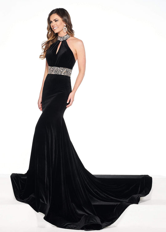Rachel Allan Primadonna - 5088 Embellished High Halter Mermaid Dress In Black