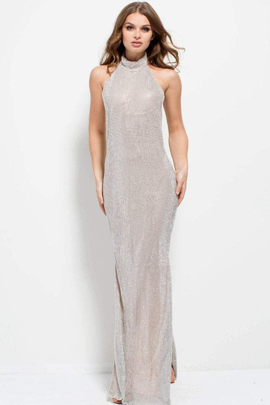 50909 Halter Embellished Backless Dress