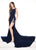 Rachel Allan Primadonna - 5091 Beaded Bateau Jersey Trumpet Dress In Blue