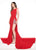 Rachel Allan Primadonna - 5091 Beaded Bateau Jersey Trumpet Dress In Red