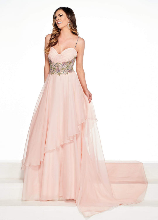 Rachel Allan Primadonna - 5092 Crystal Beaded Layered A-line Dress In Pink and Multi-Color