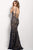 Jovani - Deep V Lace Metallic Evening Dress 50923 in Blue and Nude
