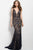 Jovani - Deep V Lace Metallic Evening Dress 50923 in Blue and Nude