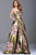 50990 Strapless Gold Floral Print Ballgown
