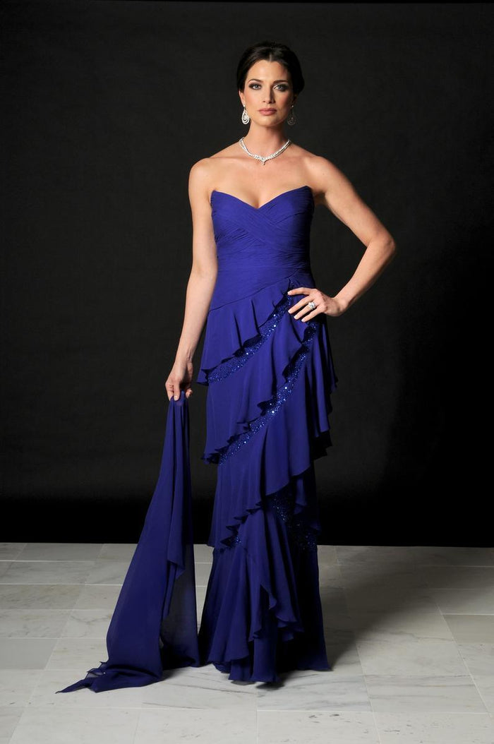 Daymor Couture - Strapless Layered Ruffle Gown 509 in Blue