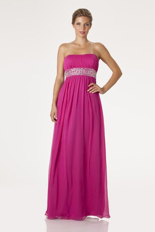 JS Boutique - 263651 Rhinestone Embellished Ruched Strapless Dress in Pink
