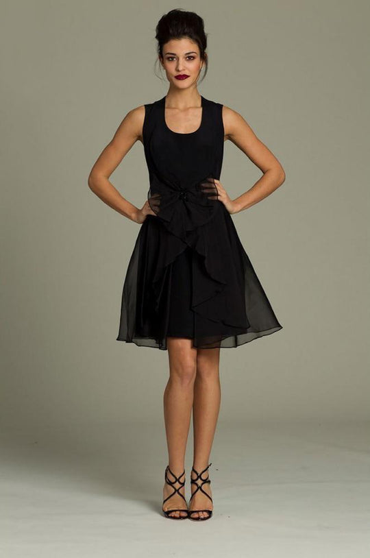 72692 Chiffon Overlay Sleeveless Short Black Dress