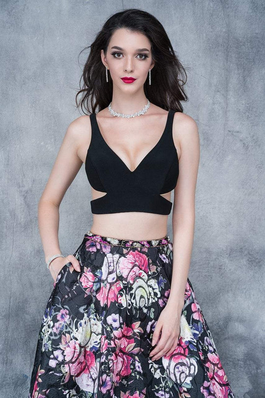 Nina Canacci - 5108 Two-Piece Crisscross Cutout Evening Dress In Print