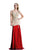 Johnathan Kayne - 510 Embellished V-neck Sheath Dress in Neutral and Red
