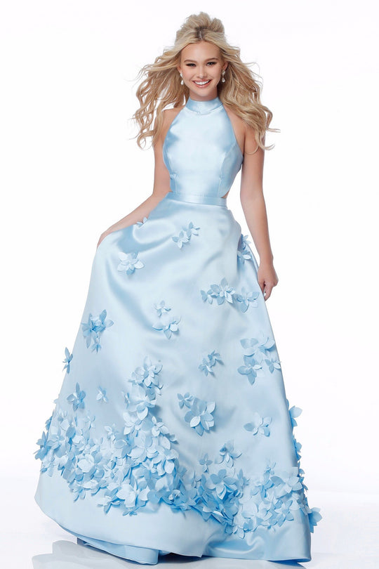 Sherri Hill - 51116 Long Floral Appliqued Pageant A Line Dress In Blue