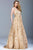 51165 Plunging Gold Embellished Evening Gown