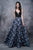 Nina Canacci - 5119 Plunging V-Neck with Contrasting A-line Skirt In Print