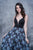 Nina Canacci - 5119 Plunging V-Neck with Contrasting A-line Skirt In Print