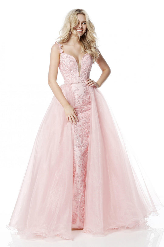 Sherri Hill - 51240 Flower-Appliqued Ballgown with Tulle Overskirt In Pink