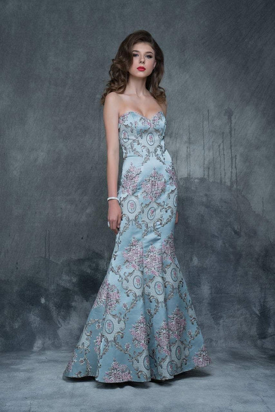 Nina Canacci - 5125 Dainty Floral Print Strapless Evening Gown In Print and Multi-Color