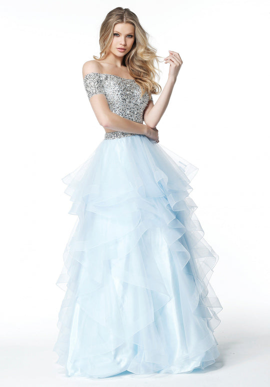 Sherri Hill - 51272 Dazzling Beaded Two Piece A Line Evening Dress In Blue