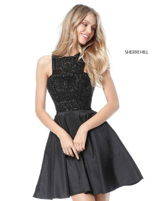 Sherri Hill - 51302 Short Beaded Full Figured Halter Dress In Black