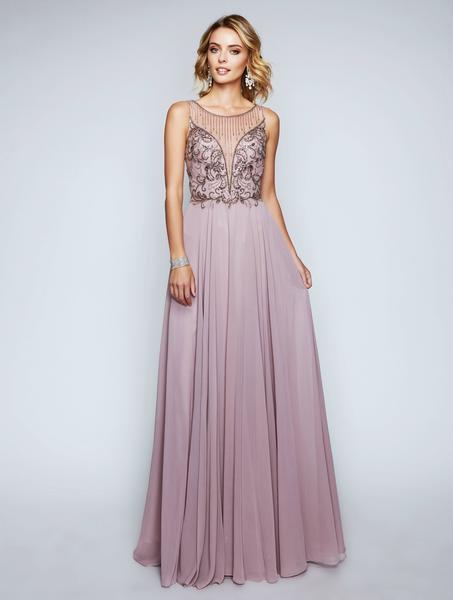 Nina Canacci - 5134 Embellished Sheer A-Line Evening Gown In Brown