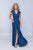 Nina Canacci - 5139 Lace Cap Sleeve V-neck Trumpet Dress In Blue