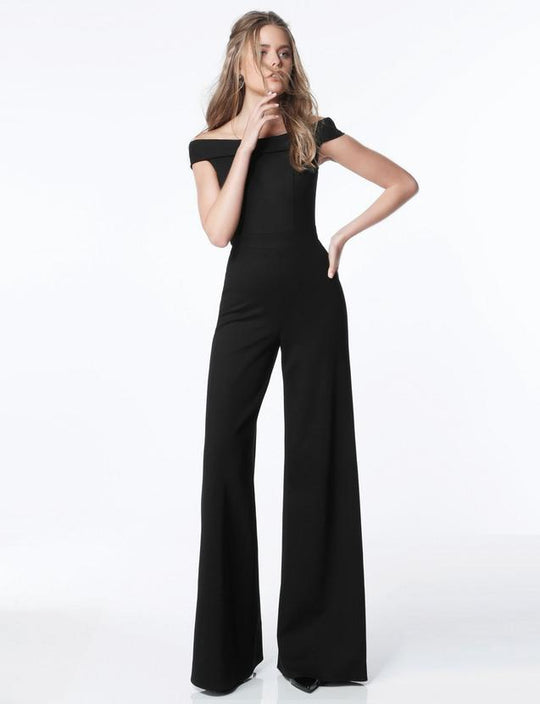 Sherri Hill - 51433 Off-Shoulder Jumpsuit In Black