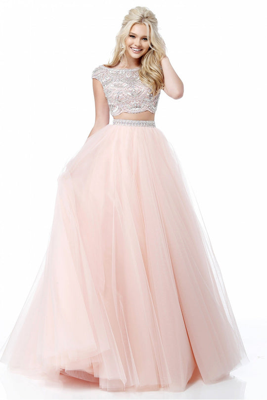 Sherri Hill - 51449 Scallop-Motif Beaded Two-Piece Ballgown In Pink