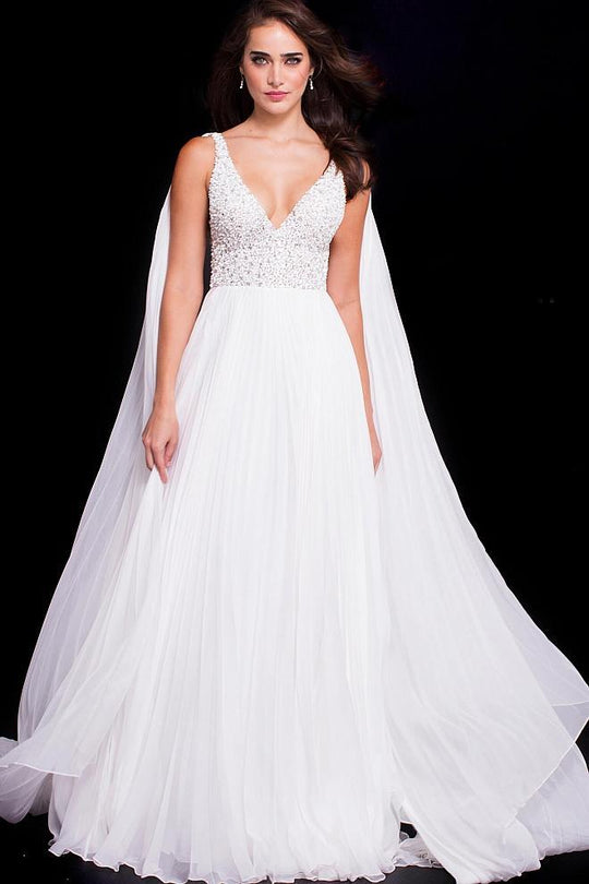 51461 Embellished V-neck A-line Dress With Side Draping