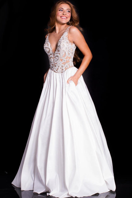 51462 Plunging V-Neck Beaded Taffeta Gown