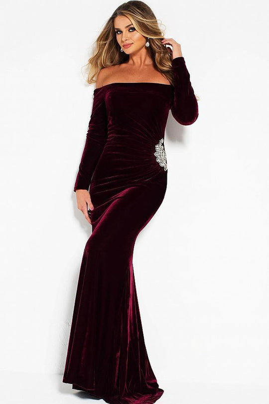 51464 Off-Shoulder Stretch Velvet Sheath Dress
