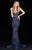 Sherri Hill - 51475 Beaded Deep V-neck Fitted Dress With Train In Blue