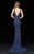 Sherri Hill - 51475 Beaded Deep V-neck Fitted Dress With Train In Blue