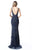 Sherri Hill - 51475 Beaded Deep V-neck Fitted Dress With Train In Blue