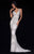 Sherri Hill - 51475 Beaded Deep V-neck Fitted Dress With Train In White