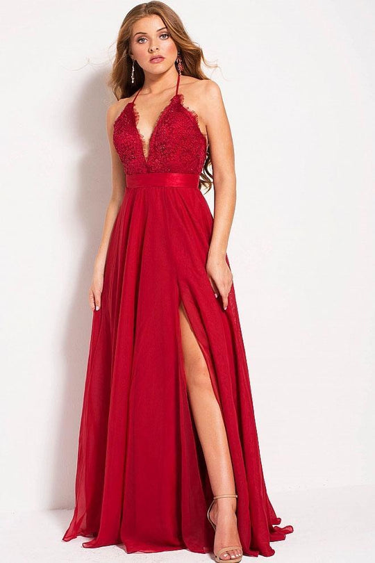 51499 Lace Deep V-neck A-line Dress