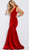 Jovani - 51586 Plunging V-Neck Trumpet Evening Gown In Red