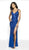 Intrigue by Blush - 515 Bedazzled Plunging V-neck Trumpet Dress In Blue