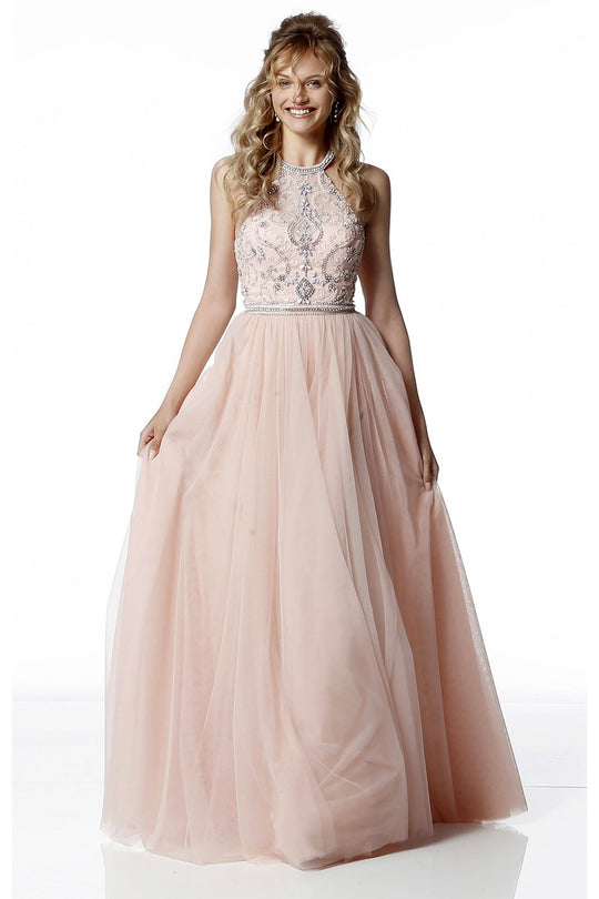 Sherri Hill - 51604 Beaded Illusion Halter A Line Dress In Pink